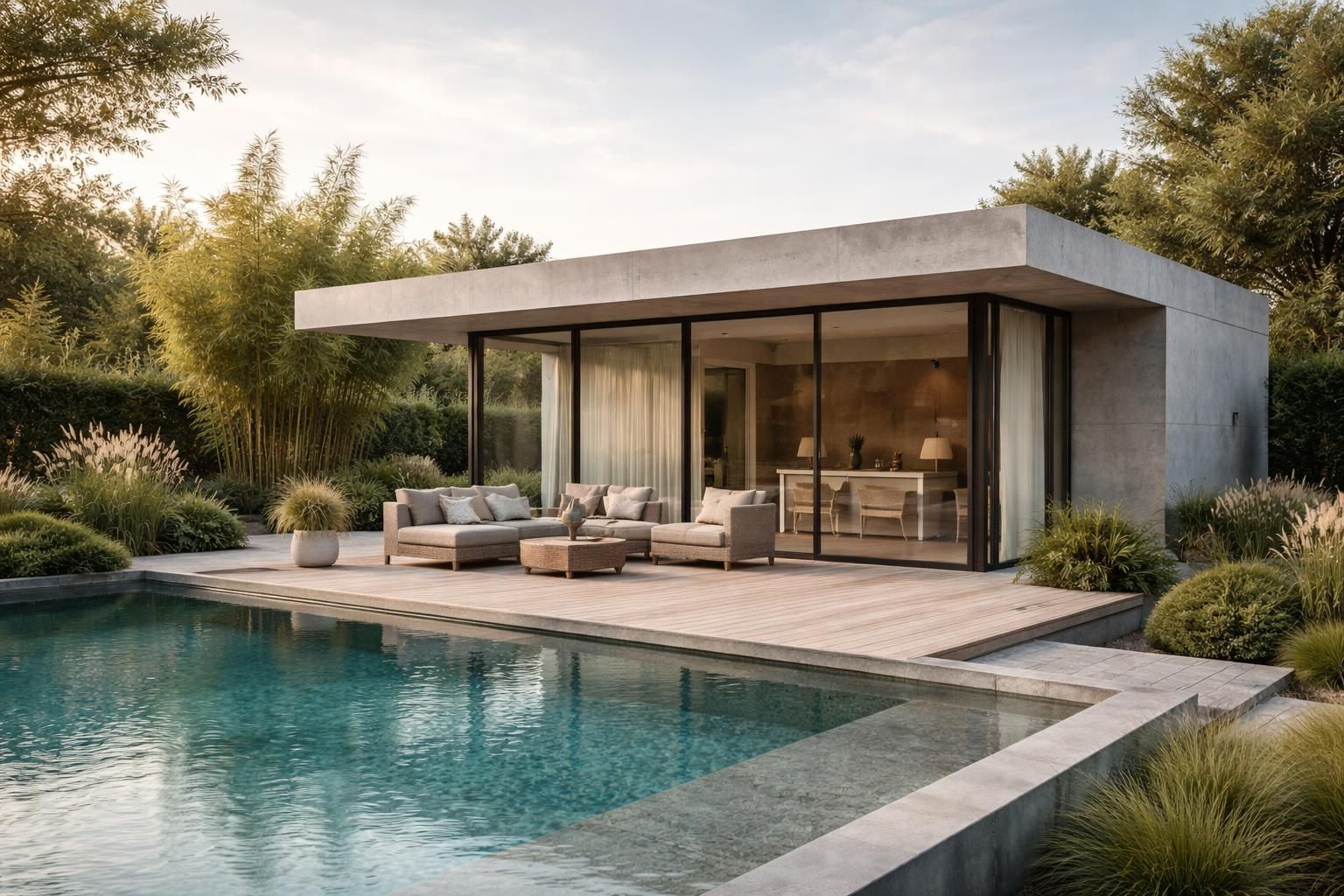 découvrez comment concevoir un pool house moderne en béton, alliant design contemporain et intégration harmonieuse dans votre espace extérieur pour un lieu de détente idéal.