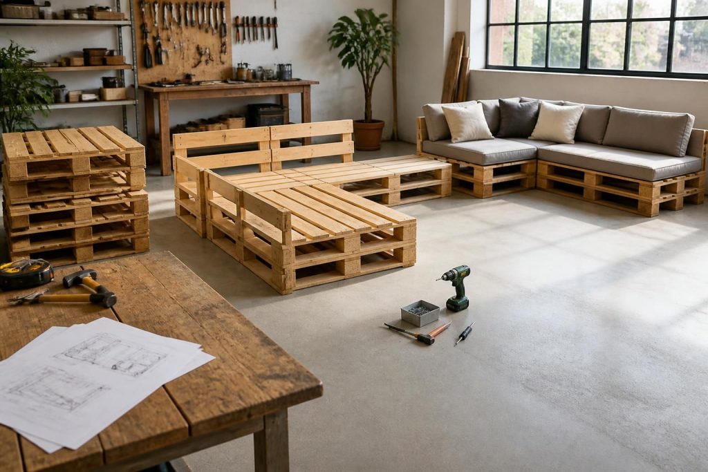 découvrez comment créer un canapé d’angle en palette avec notre guide complet incluant le plan détaillé et un montage pas à pas facile à suivre.