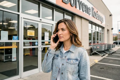 Femme appelant un magasin de bricolage pour confirmer les horaires d'ouverture avant sa visite
